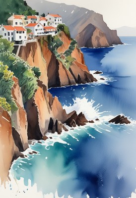 Coastal village watercolor