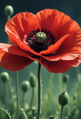 Red poppy flower in field