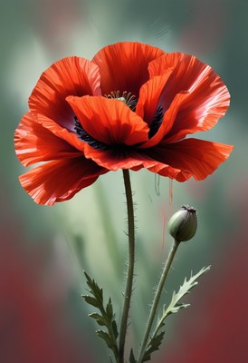 Red poppy flower in bloom