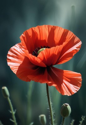 Red poppy flower in bloom