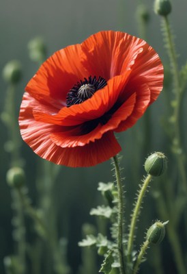 Red poppy flower in bloom