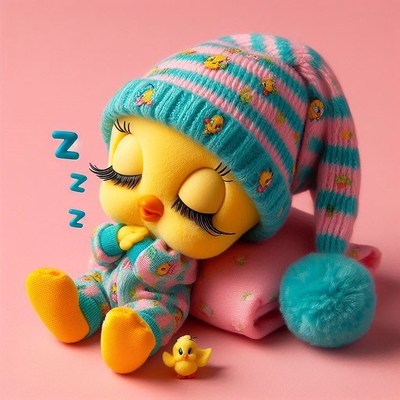Sleeping bird toy in striped pajamas
