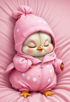 Pink chick sleeping in pajamas