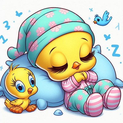 Sleepy chick in pajamas