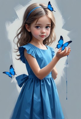 Girl holding blue butterfly
