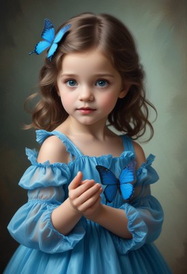 Girl with blue butterflies