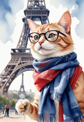 Cat in paris with eiffel tower