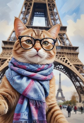 Cat in glasses at eiffel tower