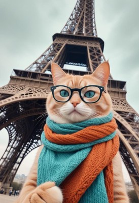 Cat in glasses at the eiffel tower