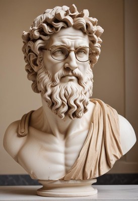 Marble bust of a man with glasses