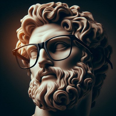 Marble bust wearing glasses