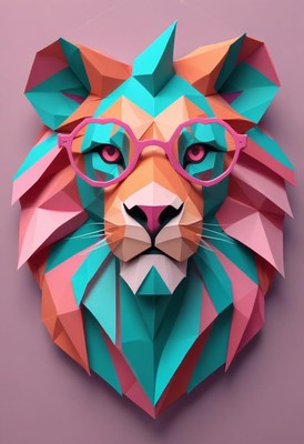 Colorful paper lion head with glasses