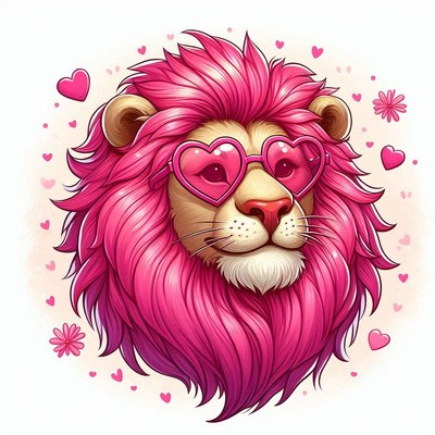 Pink lion wearing heart sunglasses