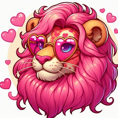 Pink lion with heart sunglasses