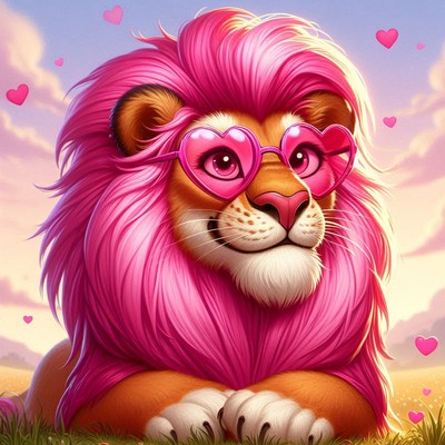 Pink lion with heart-shaped sunglasses