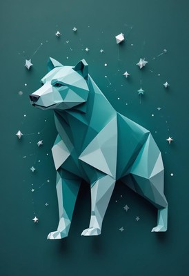 Geometric wolf under stars