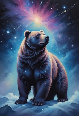 Bear gazing at the night sky