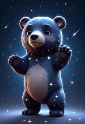 Cute bear under a starry sky