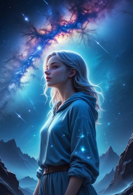 Woman gazing at night sky