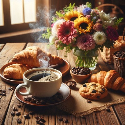 Coffee and croissants breakfast