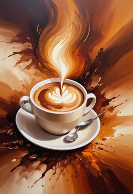 Steaming latte art on white cup