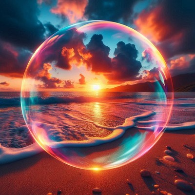 Sunset bubble on beach