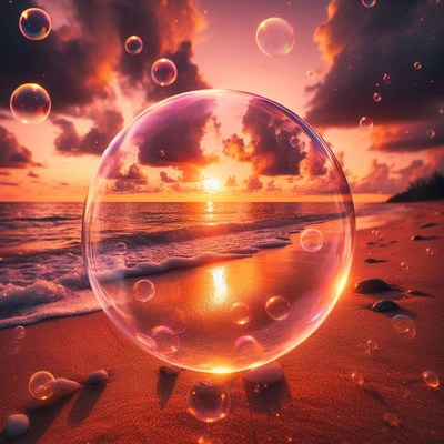 Sunset beach bubbles