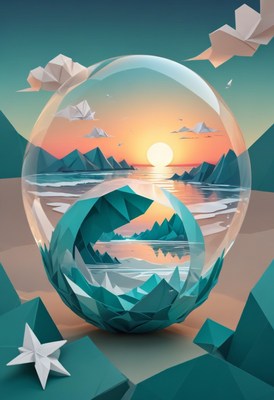 Crystal sphere sunset seascape