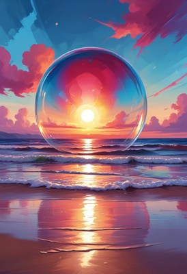 Sunset bubble over beach waves