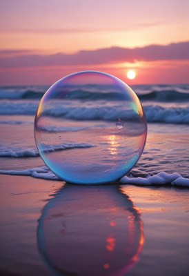 Bubble on beach at sunset