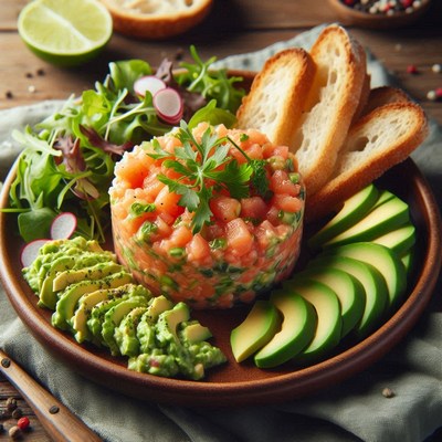 Salmon tartare with avocado and bread