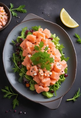 Salmon ceviche with greens and lemon