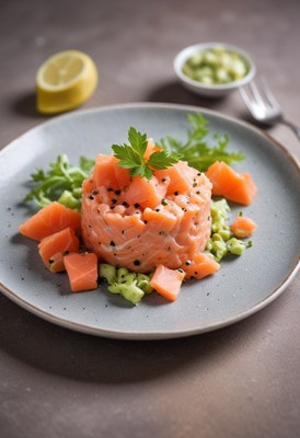 Salmon tartare with cucumber and parsley