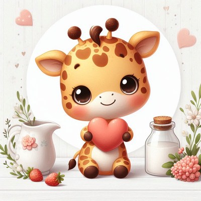 Cute giraffe holding heart