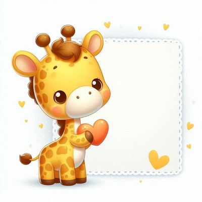 Cute giraffe holding heart with blank sign