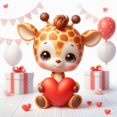 Giraffe holding heart for valentine's day