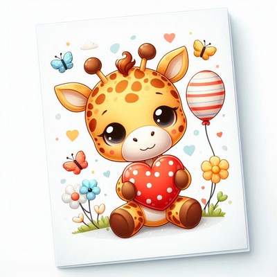 Cute giraffe holding heart