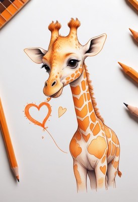 Giraffe with heart balloon drawing