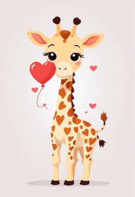 Giraffe with heart balloon