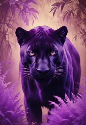 Black panther in purple forest