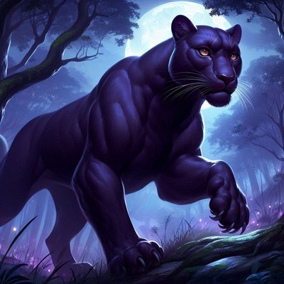 Black panther under moonlight