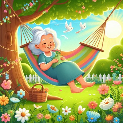 Woman relaxing in hammock on sunny day