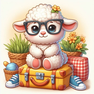 Cute lamb ready for travel