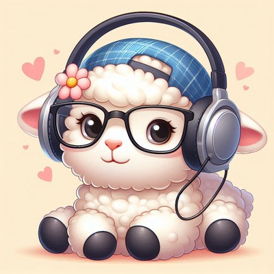 Cute lamb wearing headphones