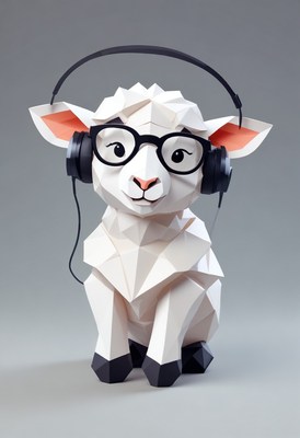 Paper lamb with headphones