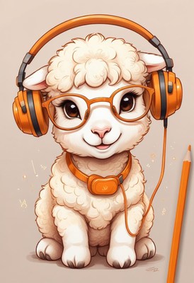 Cute sheep wearing headphones and glasses