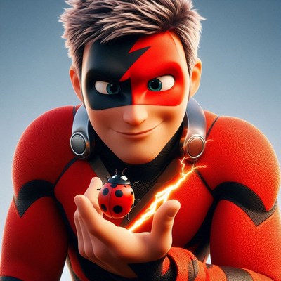 Ladybug superhero with lightning
