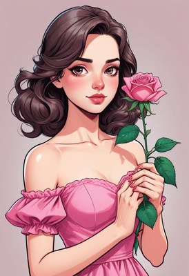 Woman holding pink rose