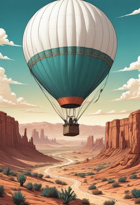 Hot air balloon flight over canyon