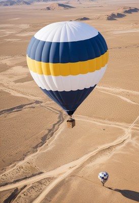 Hot air balloon flight over desert